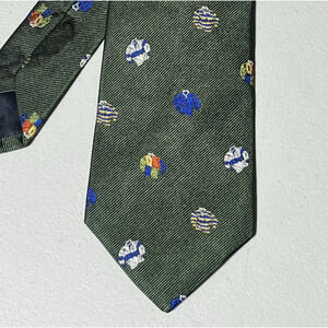 J Crew English Silk Tie in Rugby Pattern Green Mens Necktie Handmade USA